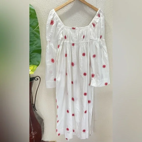 Free People Emory Embroidered Long Sleeve cottage   Midi dress  Size Small New - Picture 5 of 7